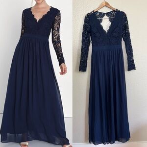 NWOT Awaken My Love Navy Blue Long Sleeve Lace Maxi Dress